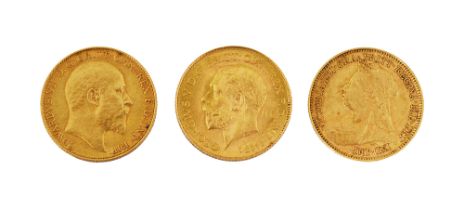 Three gold half sovereigns (3)