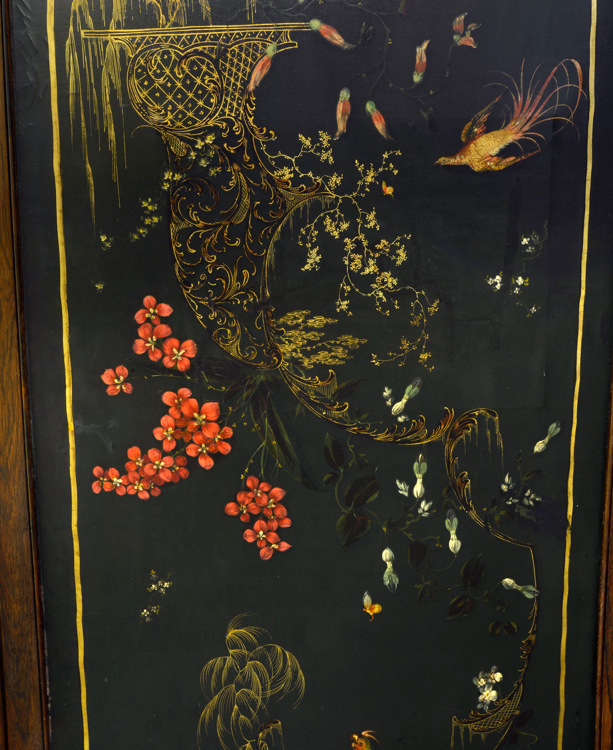 An early Victorian rosewood framed four fold room screen - Image 3 of 8