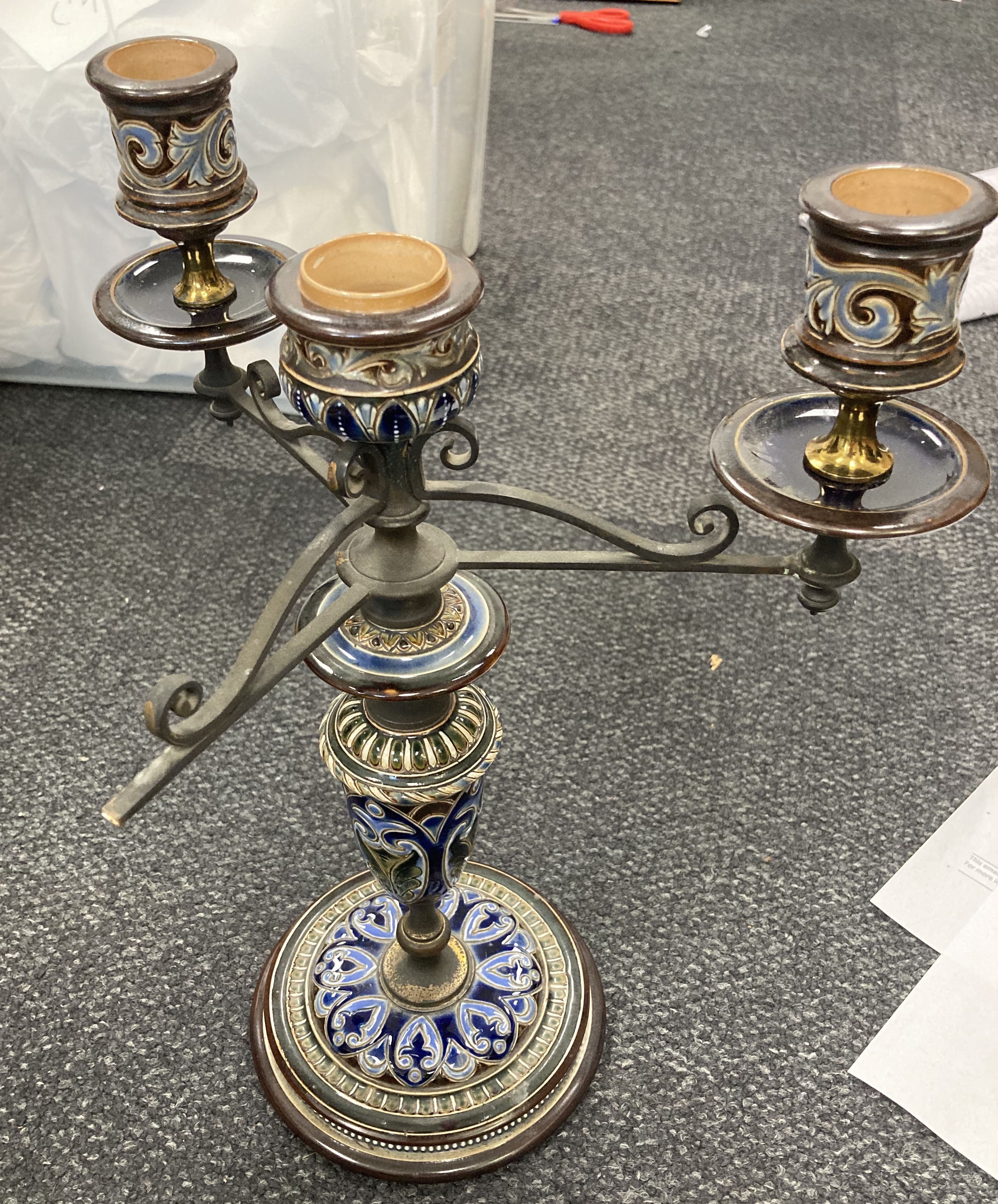 A Doulton Lambeth stoneware candelabra by Eliza Simmance - Image 3 of 7