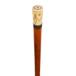 An early 19th century pique work inlaid ivory topped walking cane
