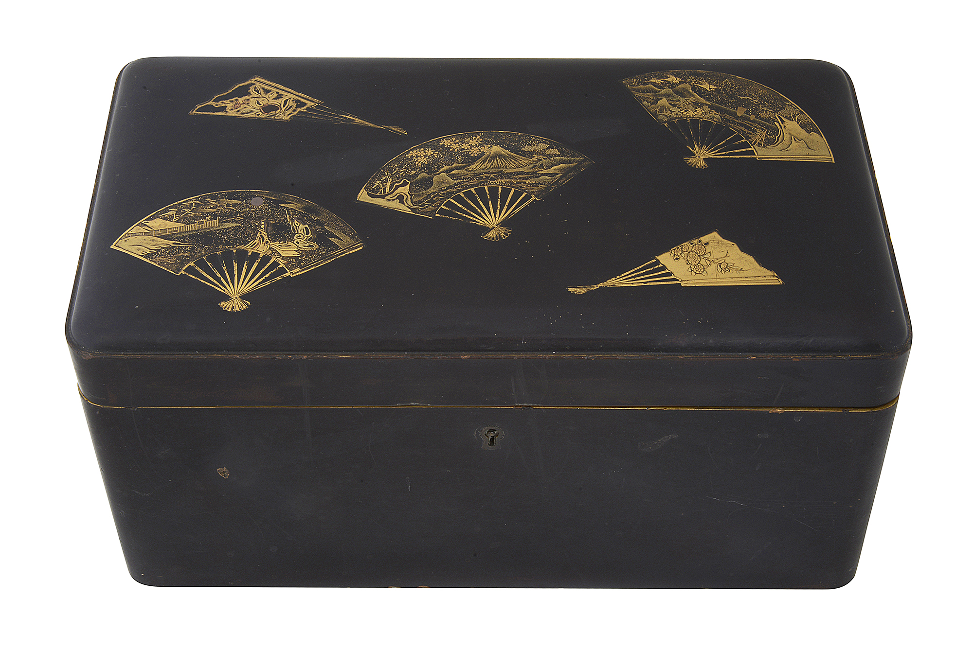 A Japanese Meiji Period black and gold lacquer tea caddy