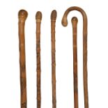 Five Japanese Meiji period bamboo walking sticks c.1900