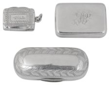 George III silver snuff box and two vinaigrettes