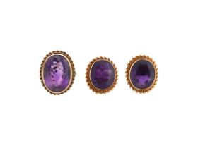 A pair of amethyst and 9ct yellow gold earrings (2)