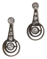 A pair of diamond-set ear pendants