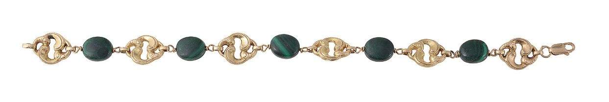 An Austrian malachite and yellow gold link bracelet