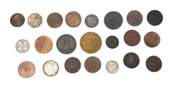 A collection of tokens, coins and medals
