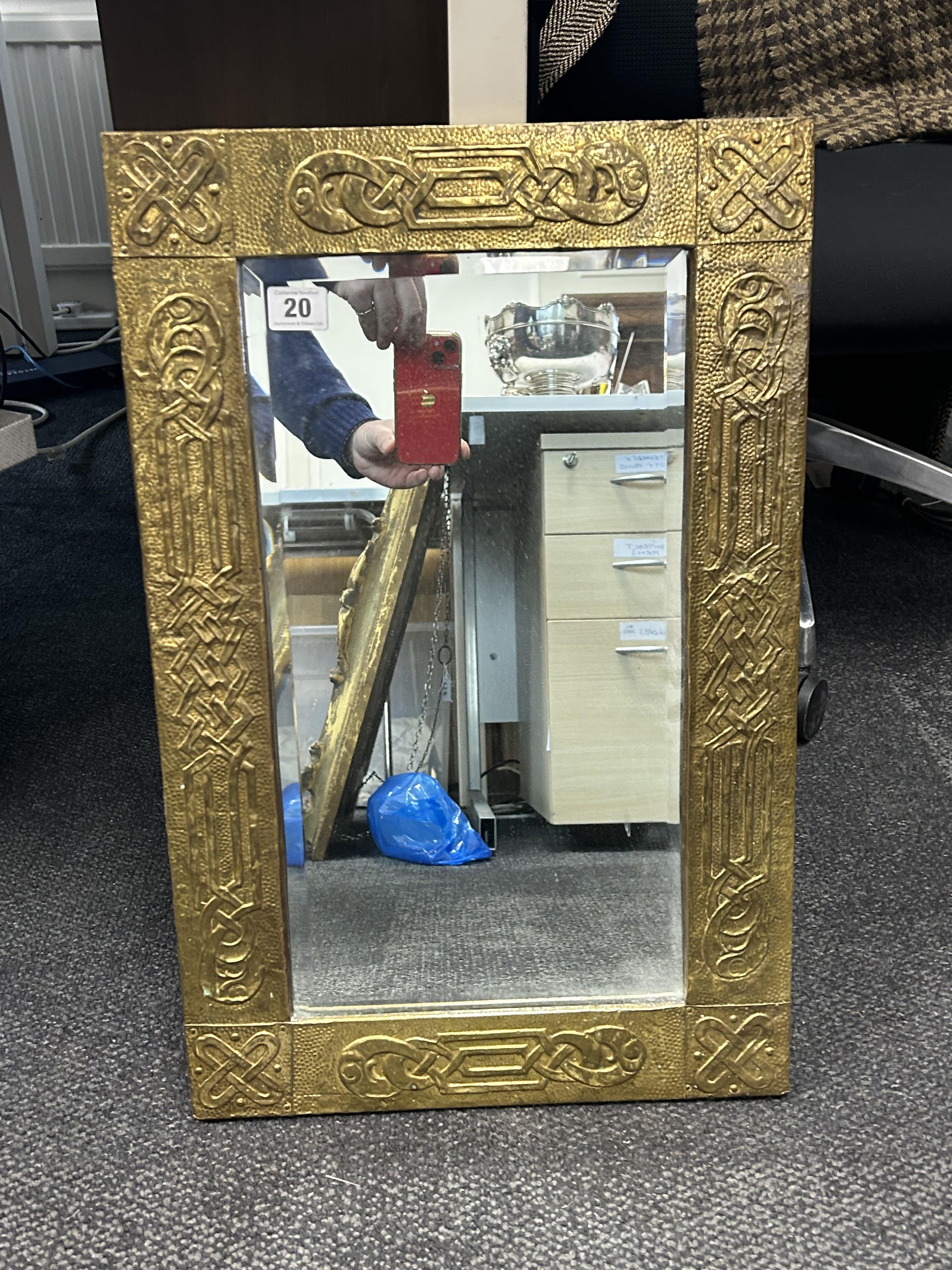 An Arts and Crafts brass embossed mirror - Image 2 of 3