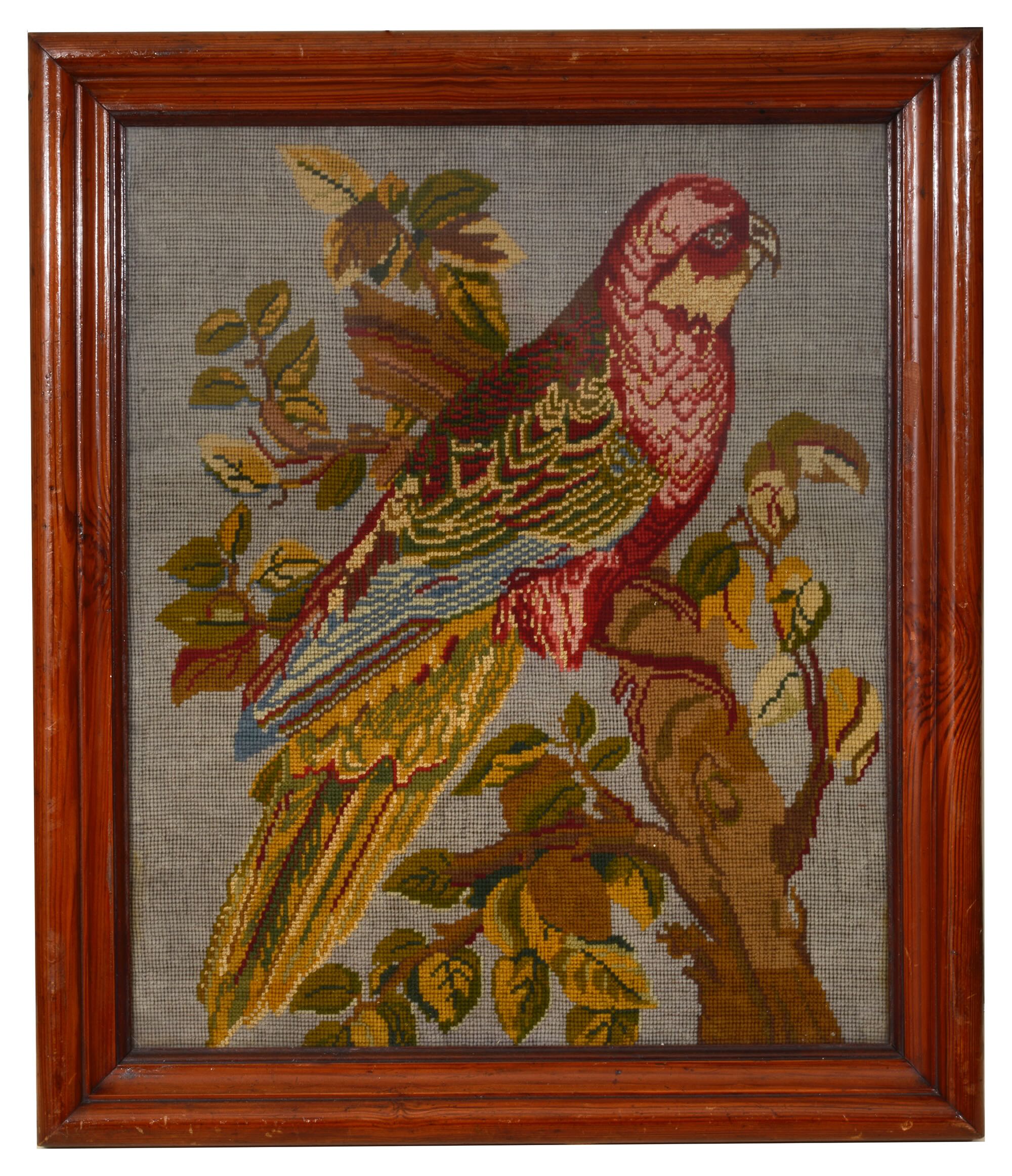 A late 19th century wool tapestry of a parrot