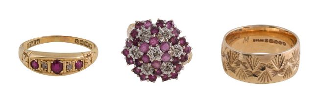 An 9ct gold Edwardian ruby and diamond cluster ring