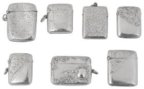 Seven late Victorian and Edwardian silver vesta cases