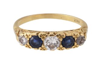 A sapphire and diamond five stone ring