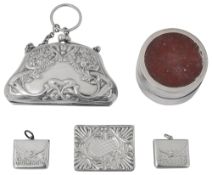An Edwardian silver Art Nouveau lady's purse and other silver