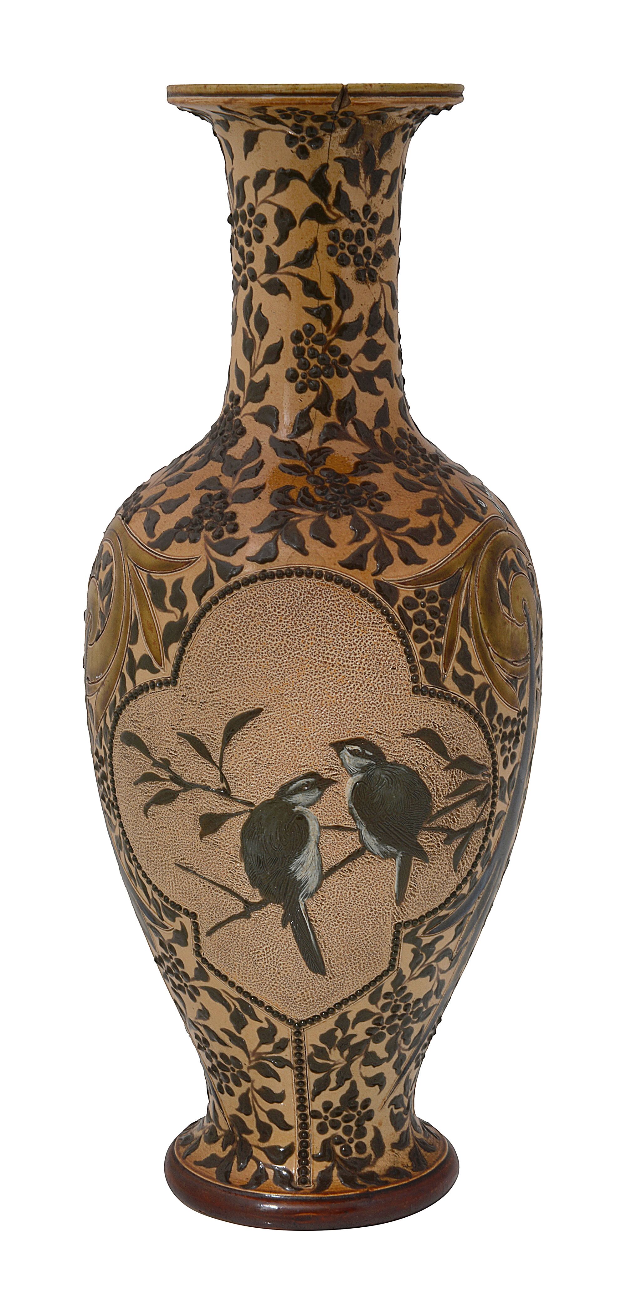 A Doulton Lambeth stoneware vase and a jardiniere by Florence Barlow - Image 2 of 5