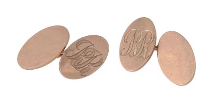 A pair of 9ct gold oval cufflinks