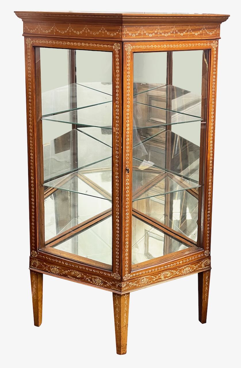 A late Victorian Sheraton Revival painted satinwood corner display cabinet - Image 3 of 3