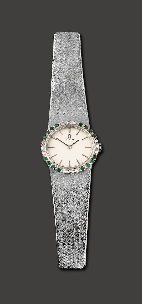 A lady's Omega wrist watch with diamond and emerald bezel - Image 2 of 2