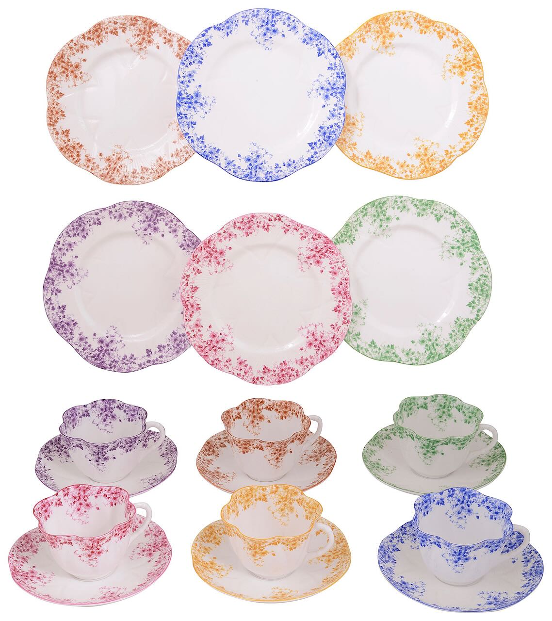 A Shelley harlequin 'Dainty' shape Daisy pattern tea service for six