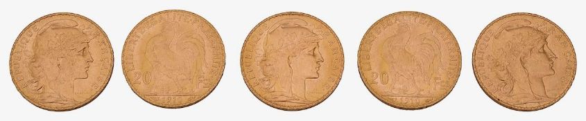 France. Third Republic, Five gold 20 Francs, 1910, (5)