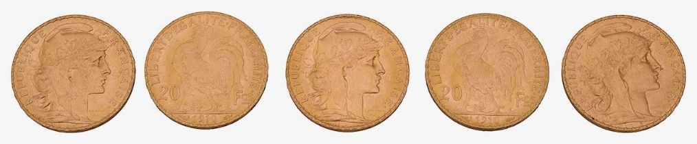France. Third Republic, Five gold 20 Francs, 1910, (5)