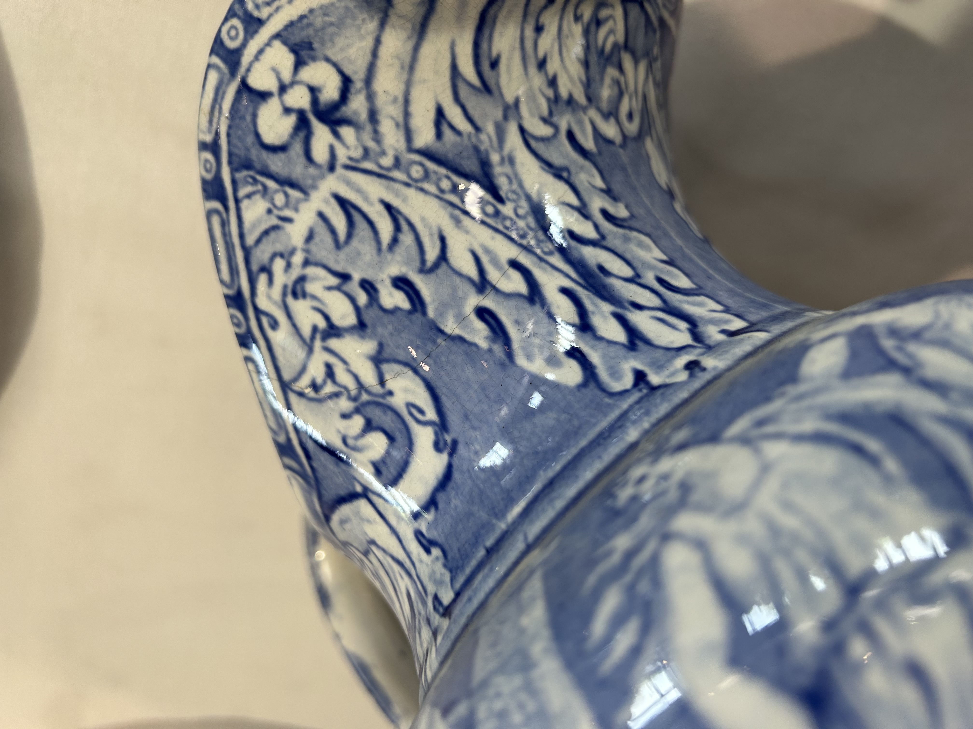 A mid 19th century Staffordshire blue and white transfer wash jug and basin - Image 2 of 6