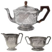 A George V Art Deco silver three piece tea service