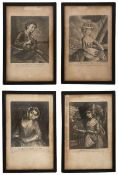 Four late 18th century black and white mezzotints published by Carington Bowles