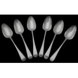 A set of six George III silver Old English pattern dessert spoons