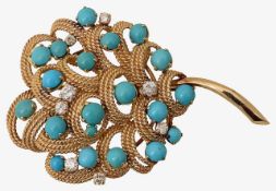 Turquoise diamond flower brooch
