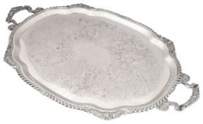 A large Victorian silver on copper twin handled tray