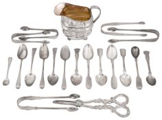 George III and later silver teaspoons and sugar tongs