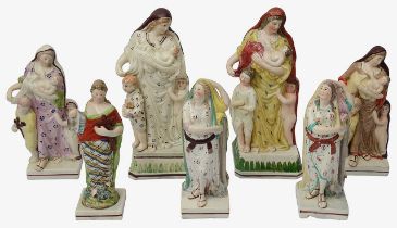 Seven early 19th century Staffordshire pearlware allegorical figures