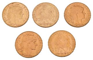 France. Third Republic, Five gold 20 Francs, 1908, (5)
