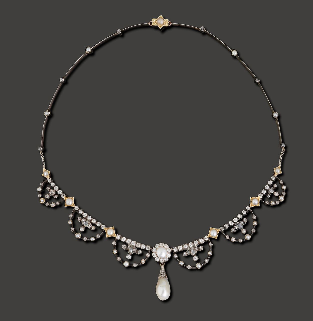 A mid/late 19th century pearl and diamond-set necklace - Image 4 of 10