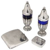Italian .800 silver and blue glass salt and pepper shakers and other items