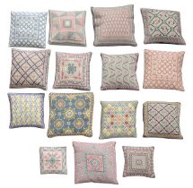 A collection of fifteen tapestry cushions
