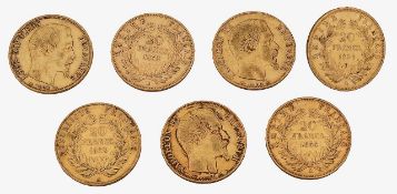 France. Napoleon III, Seven gold 20 Francs, 1852 x 2, 1854 x 2, 1855,