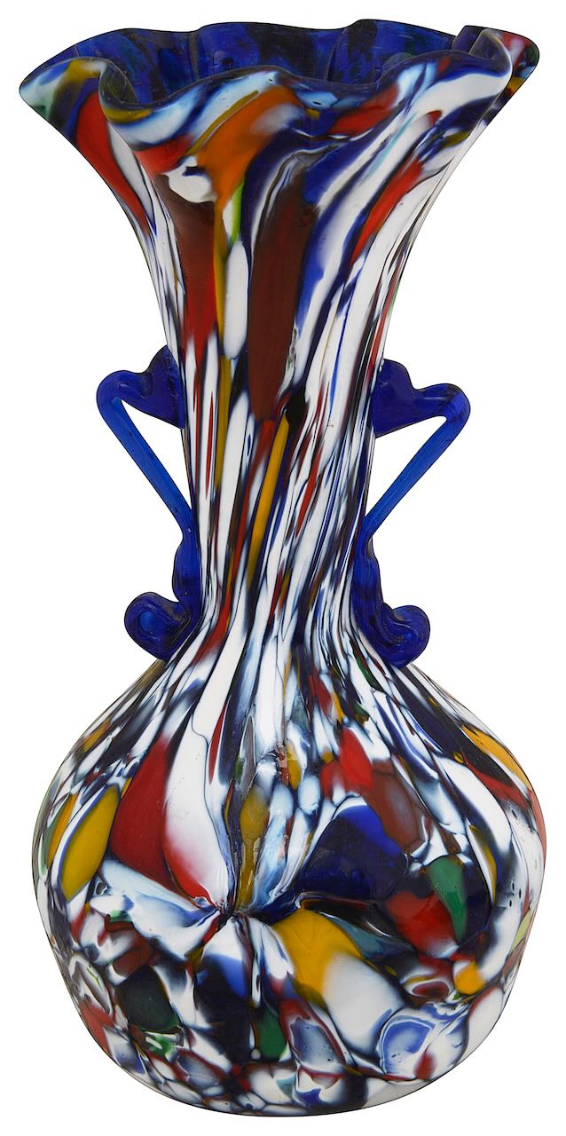 A Murano Fratelli Toso Millefiori twin handle 'Carnivale' vase c.1920