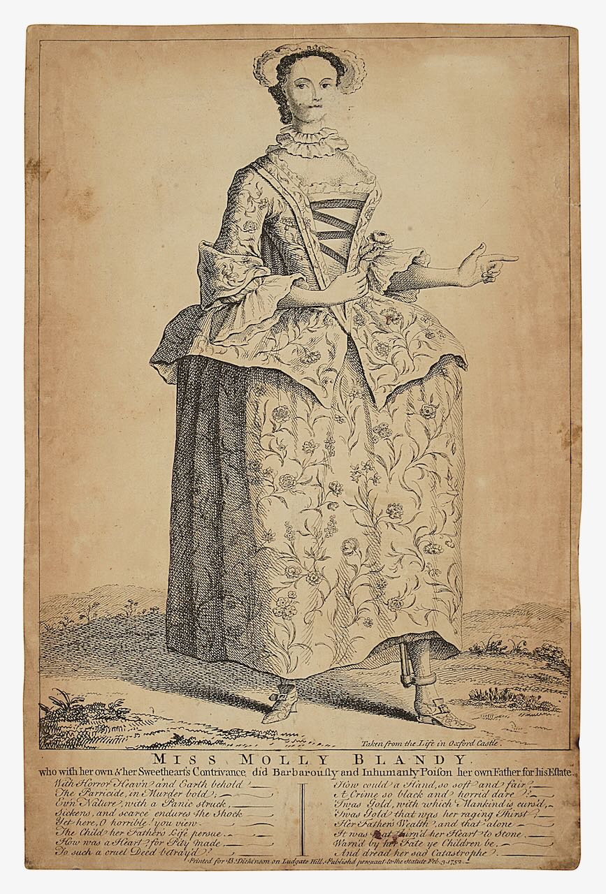 A mid 18th century engraving of Murderess Miss Molly Blandy - Image 2 of 2