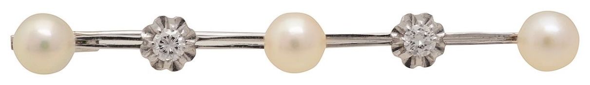 A cultured pearl & diamond bar brooch