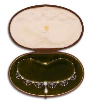 A mid/late 19th century pearl and diamond-set necklace