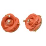 A pair of coral and diamond ear-studs by Sasha Ratiu