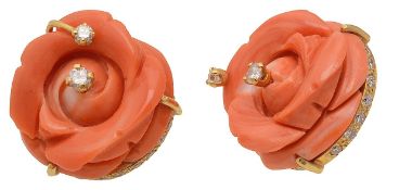 A pair of coral and diamond ear-studs by Sasha Ratiu