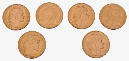 France. Third Republic, Six gold 20 Francs, 1910, (6)