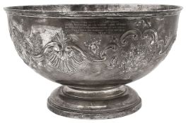 A late Victorian Masonic presentation silver punch bowl