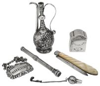 A Sampson and Mordan silver propelling pencil and other silver vertu