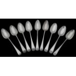 Nine George III silver Old English pattern tablespoons