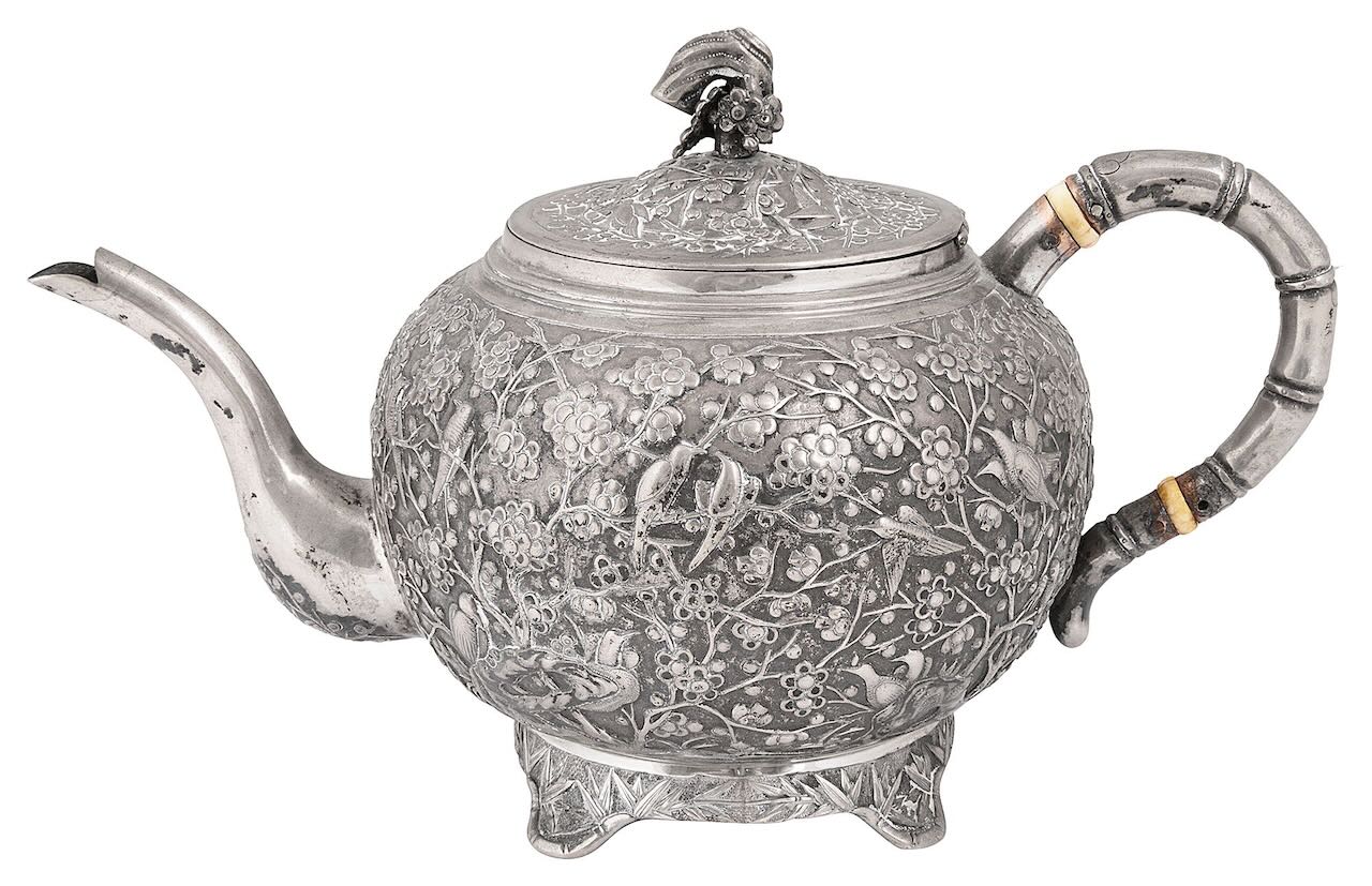 A Chinese export silver teapot