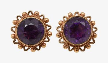 A pair of amethyst ear-studs