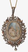 A French 19th century pearl and mixed metal painted locket